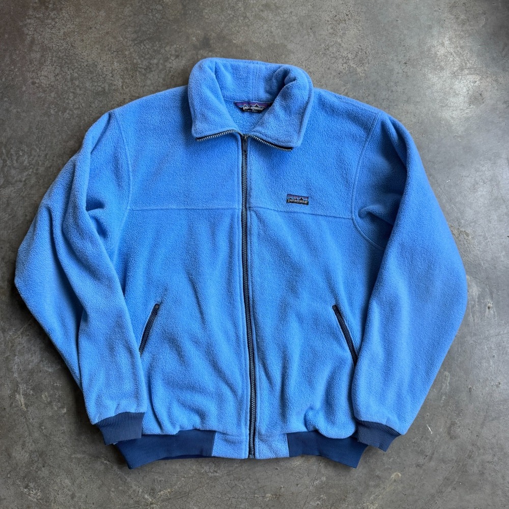 Vintage 80s 90s Patagonia Fleece Full Zip Jacket USA Made Powder Baby Blue Men L